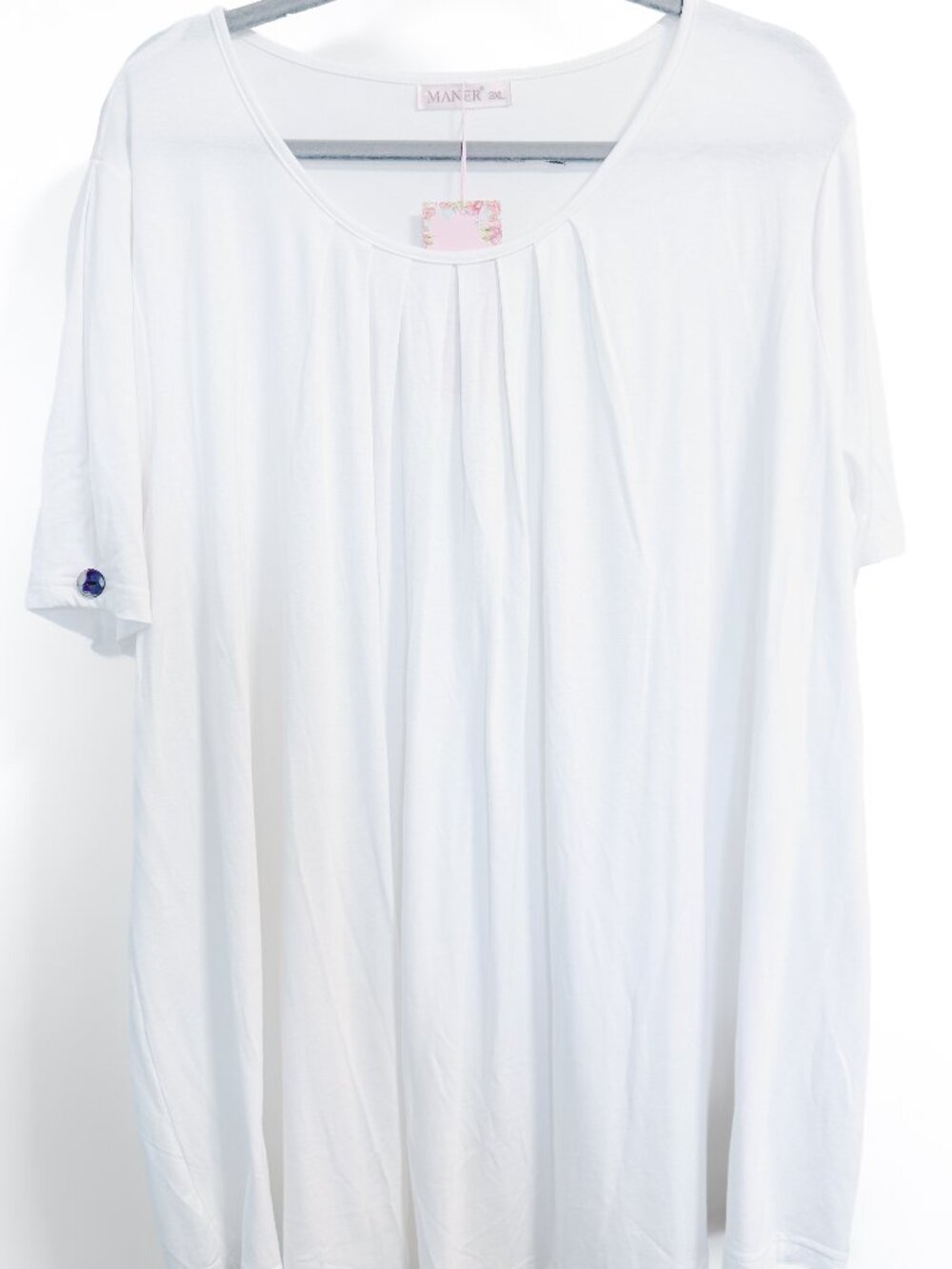 MANER 3XL White Pleated Blouse Semi Sheer Lightweight Top
